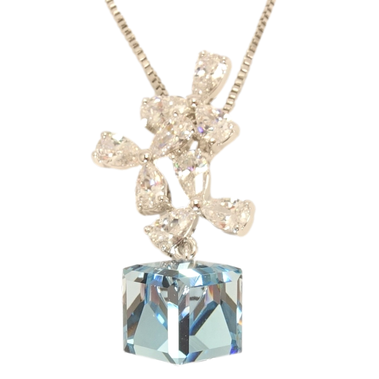 Кулон Xuping колір Родій з кр-ми Swarovski на ланцюжку Квіткова феєрія з кристальним кубом довжина 39-44см фото №22