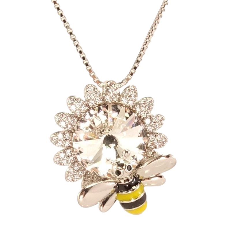 Кулон Xuping цвет Родий с кр-ми Swarovski на цепочке Цветок с кристаллом Сlear и пчелой дл.39-44см х 1мм фото №1