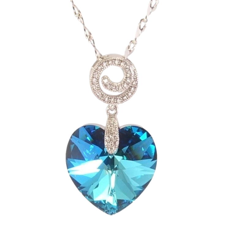 Кулон Xuping колір Родій з кр-ми Swarovski на ланцюжку Кристальне серце Metallic Blue довжина 39-44см х 2мм фото №18