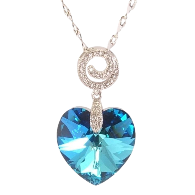 Кулон Xuping колір Родій з кр-ми Swarovski на ланцюжку Кристальне серце Metallic Blue довжина 39-44см х 2мм фото №2