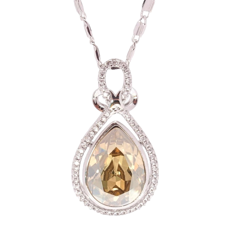 Кулон Xuping колір Родій з кр-ми Swarovski на ланцюжку Кристальна крапля Golden Shadow довжина 45см х 2мм фото №1