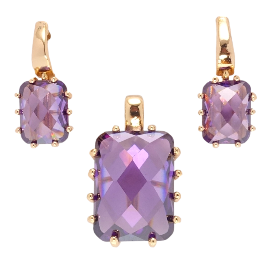 Набор Xuping Позолота 18K Серьги Кулон Сиреневые кристаллы на дужках фото №1