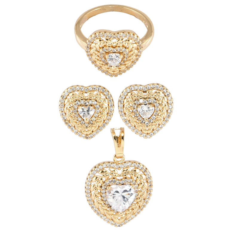 Набор Xuping Позолота 18K Серьги Кулон Кольцо Сердечки с инкрустацией цирконием фото №4