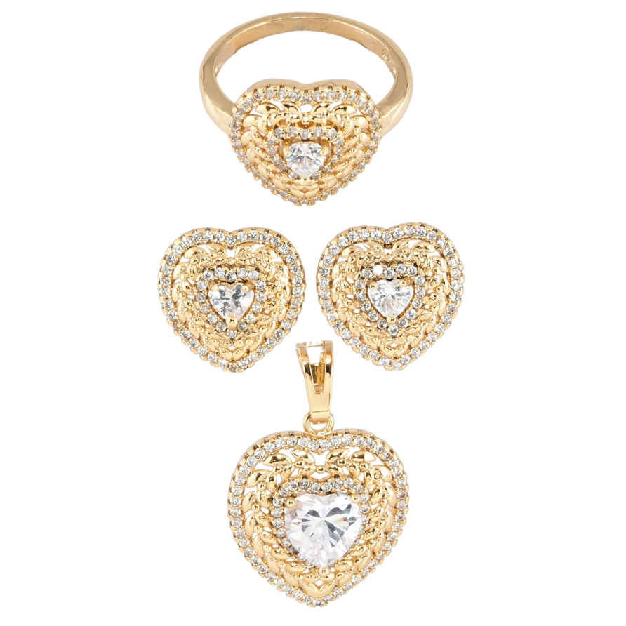 Набор Xuping Позолота 18K Серьги Кулон Кольцо Сердечки с инкрустацией цирконием фото №1