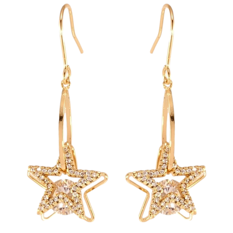 Сережки Xuping QQMM Позолота 18K французький замок Зіркові підвіски з цирконієм фото №3 Сережки Xuping QQMM Позолота 18K французький замок Зіркові підвіски з цирконієм фото №3