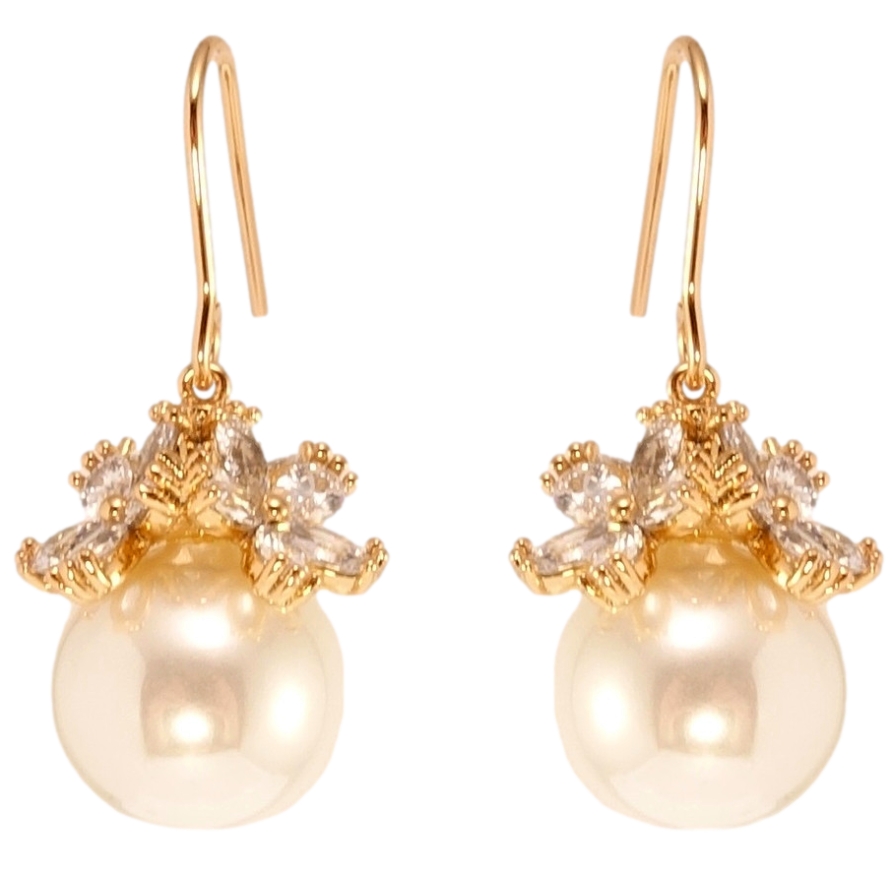 Сережки Xuping QQMM Позолота 18K французький замок Перлини з квітковим куполом фото №1 Сережки Xuping QQMM Позолота 18K французький замок Перлини з квітковим куполом фото №1