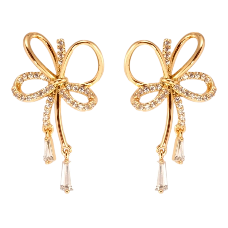 Сережки Xuping QQMM Позолота 18K пусети Декоративні бантики з цирконієм фото №1 Сережки Xuping QQMM Позолота 18K пусети Декоративні бантики з цирконієм фото №1