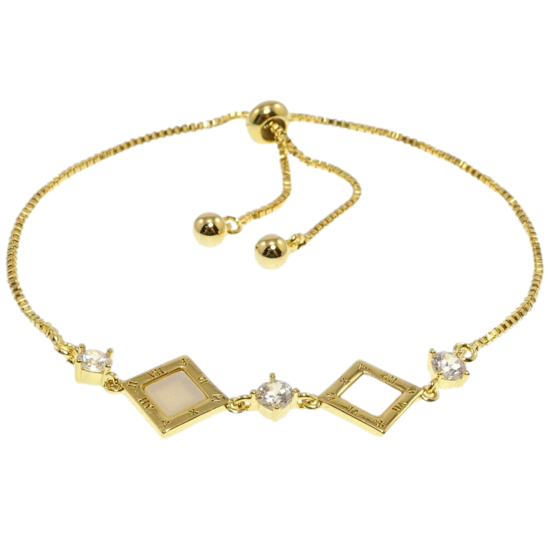 Браслет Xuping QQMM Позолота 14K Ланцюжок та ромбові вставки з перламутром на бігунку 12-23см х 1мм фото №2 Браслет Xuping QQMM Позолота 14K Ланцюжок та ромбові вставки з перламутром на бігунку 12-23см х 1мм фото №2