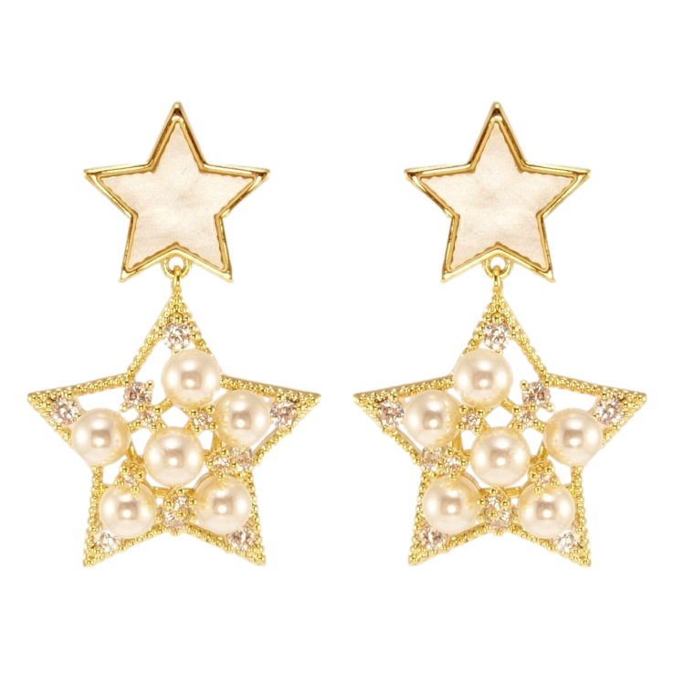Сережки Xuping JEAN GOUJON Позолота 14K пусети Зірки з розсипом перлів та цирконію фото №6