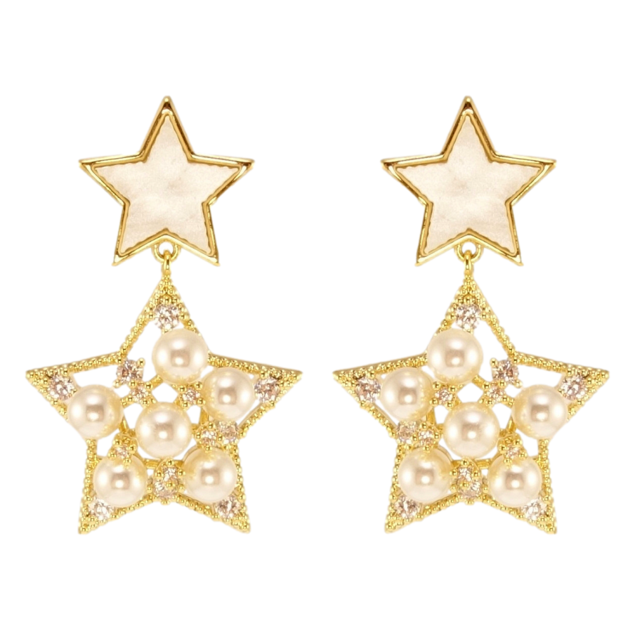 Сережки Xuping JEAN GOUJON Позолота 14K пусети Зірки з розсипом перлів та цирконію фото №1 Сережки Xuping JEAN GOUJON Позолота 14K пусети Зірки з розсипом перлів та цирконію фото №1