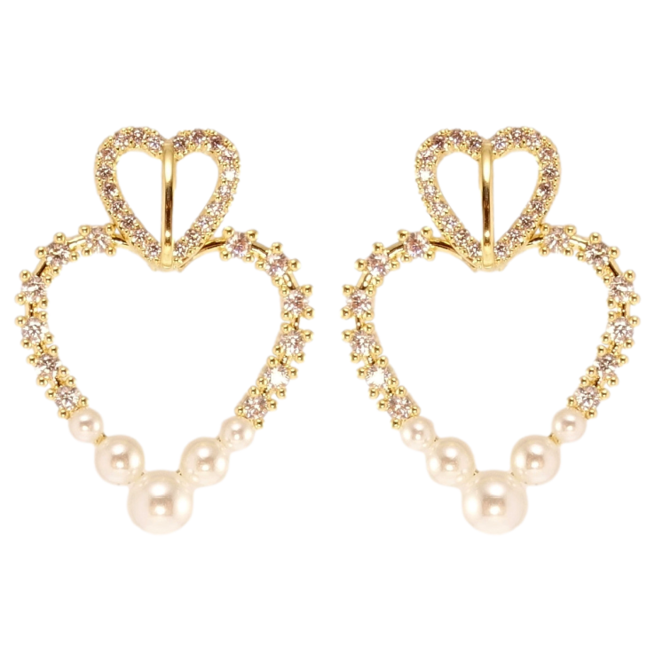 Серьги Xuping JEAN GOUJON Позолота 14K пусеты Сердечки с цирконием и жемчужинами фото №25 Серьги Xuping JEAN GOUJON Позолота 14K пусеты Сердечки с цирконием и жемчужинами фото №25