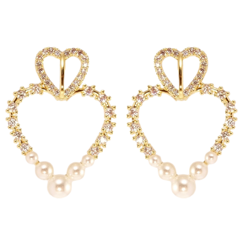 Сережки Xuping JEAN GOUJON Позолота 14K пусети Сердечки з цирконієм та перлами фото №2 Сережки Xuping JEAN GOUJON Позолота 14K пусети Сердечки з цирконієм та перлами фото №2