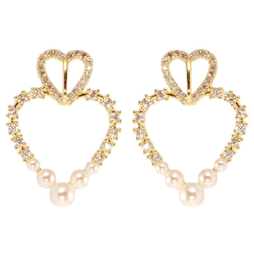 Сережки Xuping JEAN GOUJON Позолота 14K пусети Сердечки з цирконієм та перлами фото №1 Сережки Xuping JEAN GOUJON Позолота 14K пусети Сердечки з цирконієм та перлами фото №1