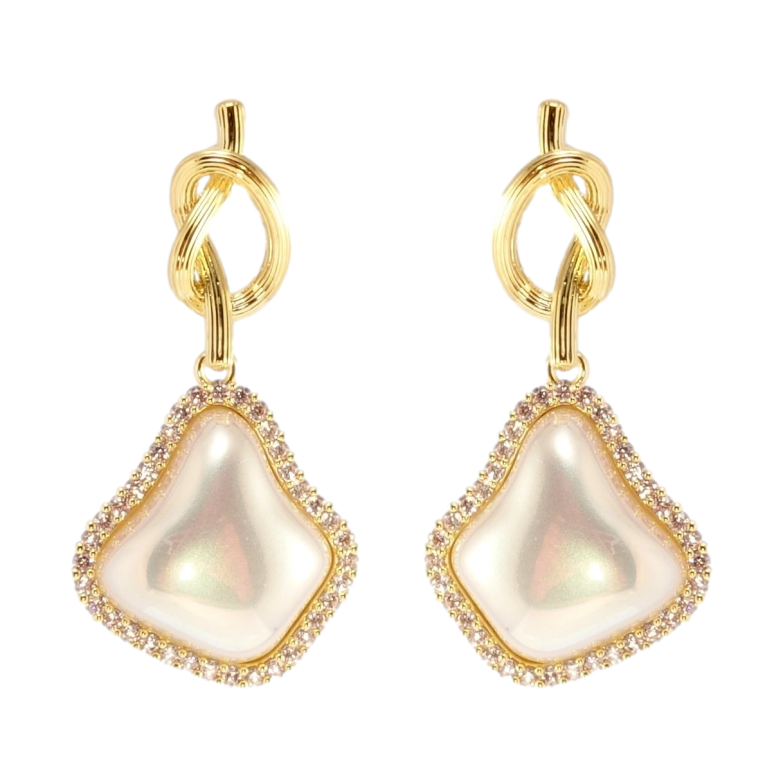 Сережки Xuping JEAN GOUJON Позолота 14K пусети Перламутрові підвіски на вузликах фото №1 Сережки Xuping JEAN GOUJON Позолота 14K пусети Перламутрові підвіски на вузликах фото №1