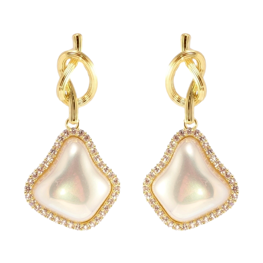 Сережки Xuping JEAN GOUJON Позолота 14K пусети Перламутрові підвіски на вузликах фото №1 Сережки Xuping JEAN GOUJON Позолота 14K пусети Перламутрові підвіски на вузликах фото №1