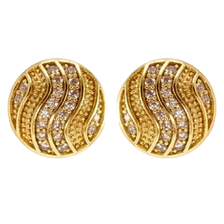 Сережки Xuping JEAN GOUJON Позолота 14K пусети Круги з хвилястими доріжками цирконію ø 10мм фото №1 Сережки Xuping JEAN GOUJON Позолота 14K пусети Круги з хвилястими доріжками цирконію ø 10мм фото №1