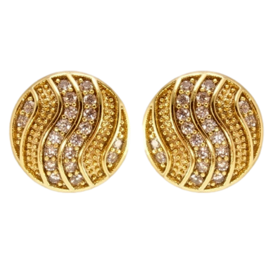 Сережки Xuping JEAN GOUJON Позолота 14K пусети Круги з хвилястими доріжками цирконію ø 10мм фото №1 Сережки Xuping JEAN GOUJON Позолота 14K пусети Круги з хвилястими доріжками цирконію ø 10мм фото №1