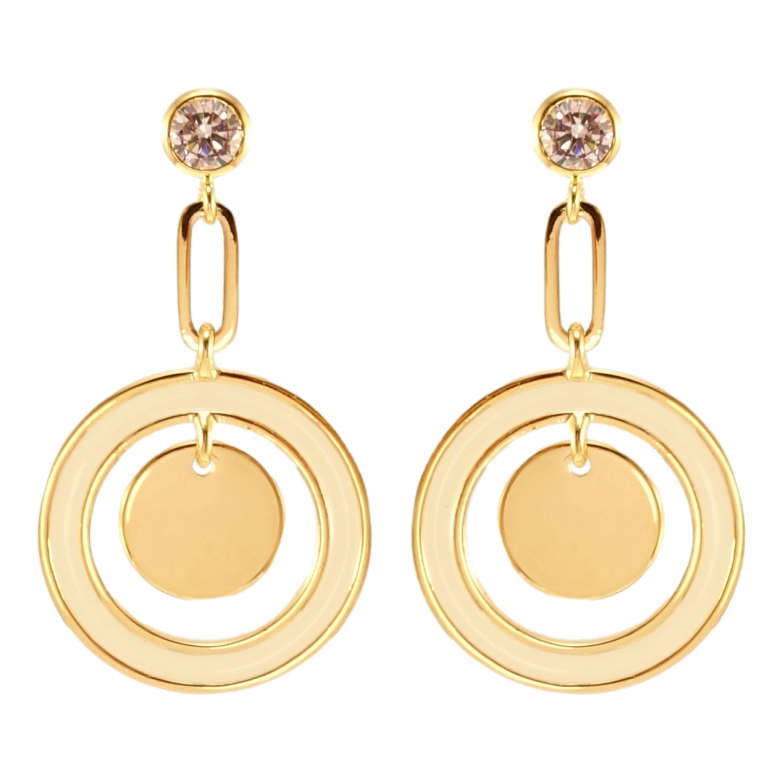 Сережки Xuping JEAN GOUJON Позолота 14K пусети Колечки з білою емаллю фото №3 Сережки Xuping JEAN GOUJON Позолота 14K пусети Колечки з білою емаллю фото №3