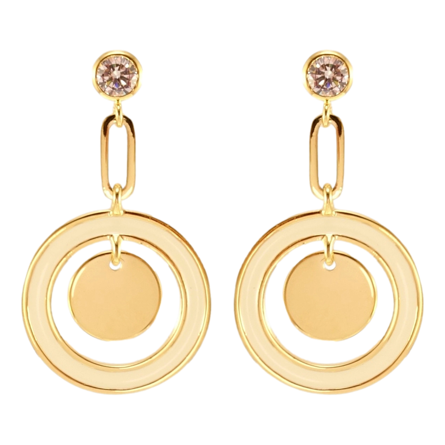 Сережки Xuping JEAN GOUJON Позолота 14K пусети Колечки з білою емаллю фото №1 Сережки Xuping JEAN GOUJON Позолота 14K пусети Колечки з білою емаллю фото №1