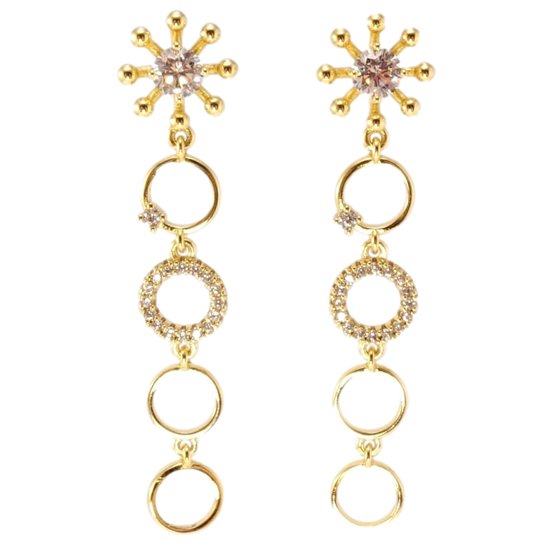 Сережки Xuping JEAN GOUJON Позолота 14K пусети Зірочки з колечками фото №4 Сережки Xuping JEAN GOUJON Позолота 14K пусети Зірочки з колечками фото №4