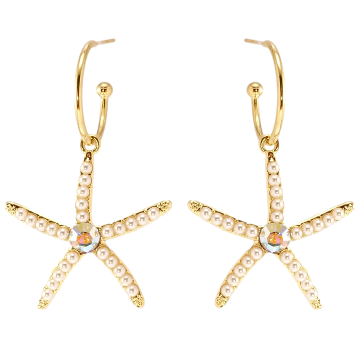 Сережки Xuping JEAN GOUJON Позолота 14K пусети Зірки з перлинами фото №7