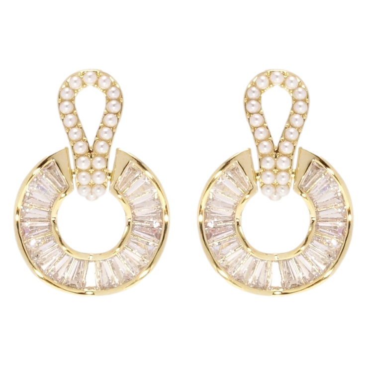 Сережки Xuping JEAN GOUJON Позолота 14K пусети Кристальні колечки з перлинами фото №2 Сережки Xuping JEAN GOUJON Позолота 14K пусети Кристальні колечки з перлинами фото №2