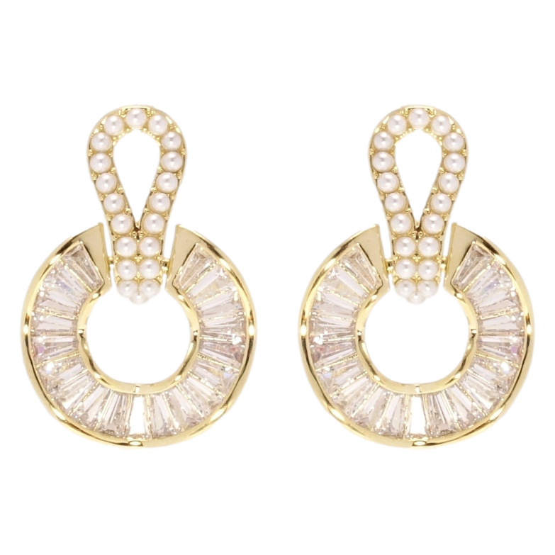 Сережки Xuping JEAN GOUJON Позолота 14K пусети Кристальні колечки з перлинами фото №1 Сережки Xuping JEAN GOUJON Позолота 14K пусети Кристальні колечки з перлинами фото №1