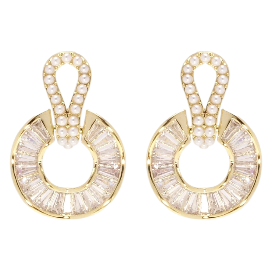 Сережки Xuping JEAN GOUJON Позолота 14K пусети Кристальні колечки з перлинами фото №1 Сережки Xuping JEAN GOUJON Позолота 14K пусети Кристальні колечки з перлинами фото №1