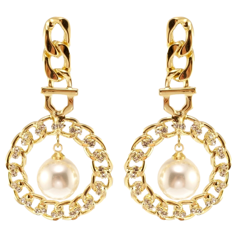 Сережки Xuping JEAN GOUJON Позолота 14K пусети Орнамент ланцюжок з перлами фото №1 Сережки Xuping JEAN GOUJON Позолота 14K пусети Орнамент ланцюжок з перлами фото №1