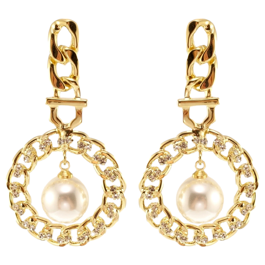 Сережки Xuping JEAN GOUJON Позолота 14K пусети Орнамент ланцюжок з перлами фото №1 Сережки Xuping JEAN GOUJON Позолота 14K пусети Орнамент ланцюжок з перлами фото №1