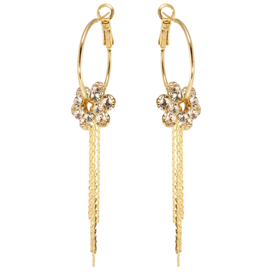 Сережки Xuping JEAN GOUJON Позолота 14K підвіски на колечких Кристальні квіточки з ланцюжками на колечких ø фото №1 Сережки Xuping JEAN GOUJON Позолота 14K підвіски на колечких Кристальні квіточки з ланцюжками на колечких ø фото №1