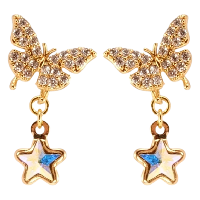 Сережки Xuping JEAN GOUJON Позолота 18K пусети Метелики з зірковими підвісками фото №1 Сережки Xuping JEAN GOUJON Позолота 18K пусети Метелики з зірковими підвісками фото №1