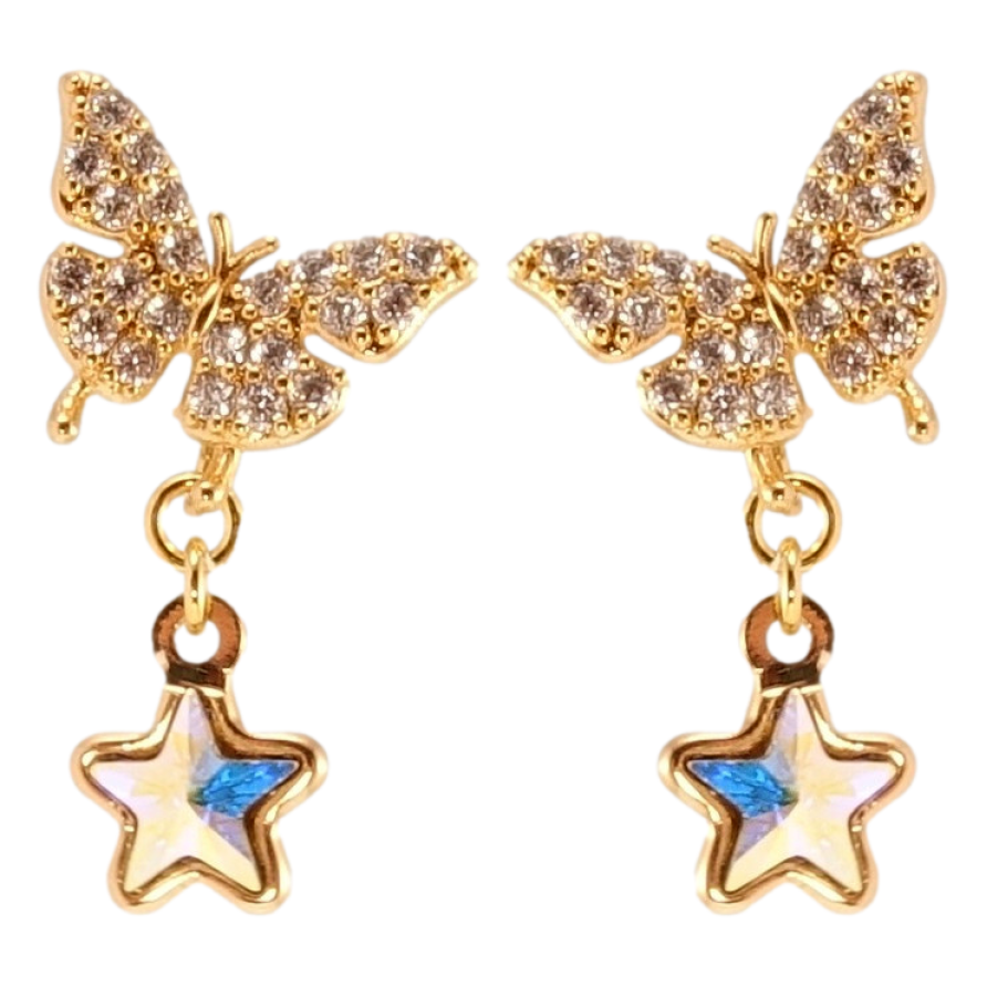 Сережки Xuping JEAN GOUJON Позолота 18K пусети Метелики з зірковими підвісками фото №1