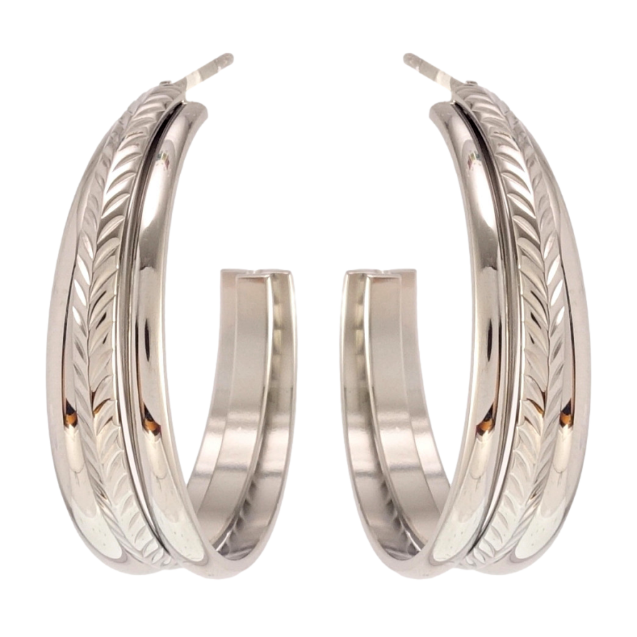 Серьги Xuping JEAN GOUJON Родий пусеты Широкие дуги с узором фото №1