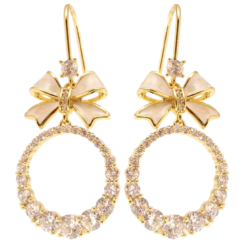 Сережки Xuping JEAN GOUJON Позолота 14K французький замок Банти з колечками інкрустація цирконієм фото №1 Сережки Xuping JEAN GOUJON Позолота 14K французький замок Банти з колечками інкрустація цирконієм фото №1