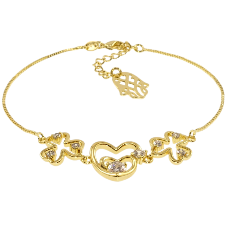 Браслети Xuping JEAN GOUJON Позолота 14K Серце і трилисник з цирконієм довжина з дод.ланцюжком 17,5-20,5х1мм фото №2 Браслети Xuping JEAN GOUJON Позолота 14K Серце і трилисник з цирконієм довжина з дод.ланцюжком 17,5-20,5х1мм фото №2