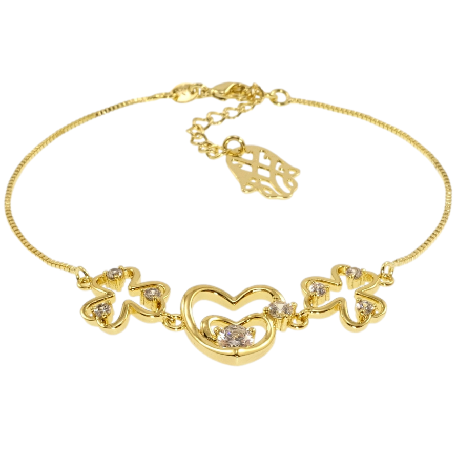 Браслети Xuping JEAN GOUJON Позолота 14K Серце і трилисник з цирконієм довжина з дод.ланцюжком 17,5-20,5х1мм фото №1 Браслети Xuping JEAN GOUJON Позолота 14K Серце і трилисник з цирконієм довжина з дод.ланцюжком 17,5-20,5х1мм фото №1