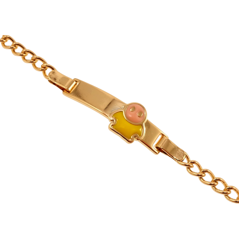 Браслет дитячий Xuping Позолота 18K Панцирне плетіння з пластиною та емалевим чоловічком довжина 14,15.5см х фото №3