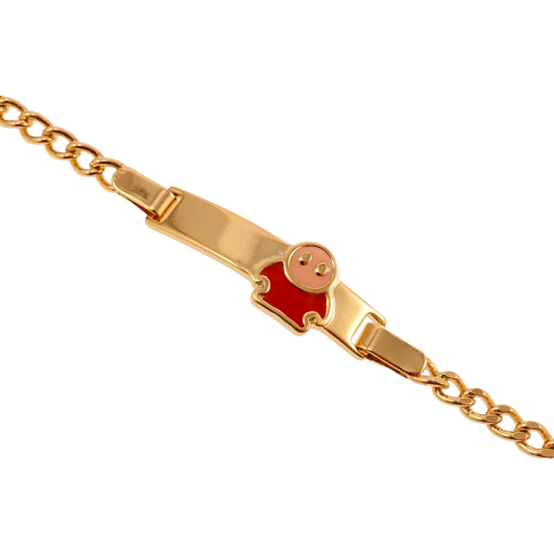 Браслет дитячий Xuping Позолота 18K Панцирне плетіння з пластиною та емалевим чоловічком довжина 14,15.5см х3 фото №2