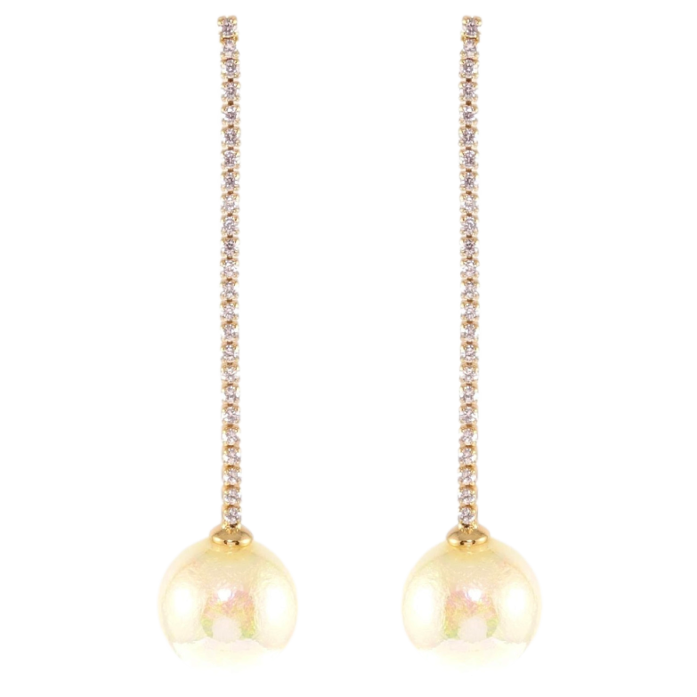 Серьги Xuping JEAN GOUJON Позолота 18K пусеты Жемчужины на дорожках циркония ø 14мм фото №1 Серьги Xuping JEAN GOUJON Позолота 18K пусеты Жемчужины на дорожках циркония ø 14мм фото №1