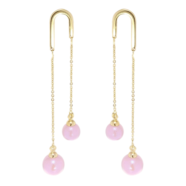 Сережки Xuping JEAN GOUJON Позолота 14K пусети Рожеві намистини на ланцюжках фото №1 Сережки Xuping JEAN GOUJON Позолота 14K пусети Рожеві намистини на ланцюжках фото №1