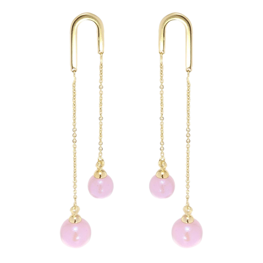 Сережки Xuping JEAN GOUJON Позолота 14K пусети Рожеві намистини на ланцюжках фото №1 Сережки Xuping JEAN GOUJON Позолота 14K пусети Рожеві намистини на ланцюжках фото №1