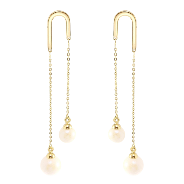 Сережки Xuping JEAN GOUJON Позолота 14K пусети Перлинні намистини на ланцюжках фото №2 Сережки Xuping JEAN GOUJON Позолота 14K пусети Перлинні намистини на ланцюжках фото №2