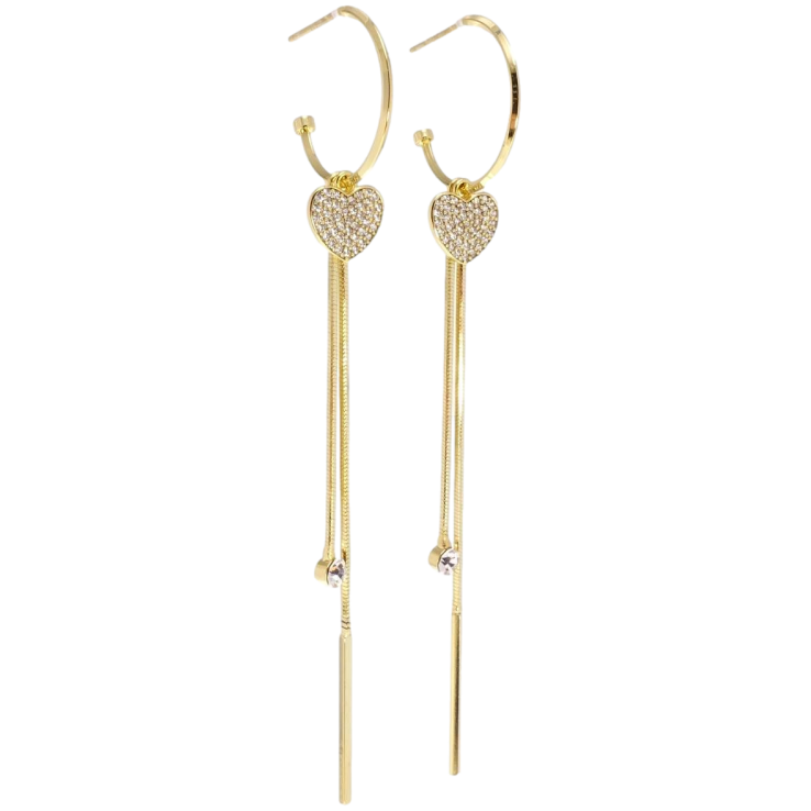 Сережки Xuping JEAN GOUJON Позолота 14K пусети Сердечки з ланцюжками на кільцях фото №3 Сережки Xuping JEAN GOUJON Позолота 14K пусети Сердечки з ланцюжками на кільцях фото №3