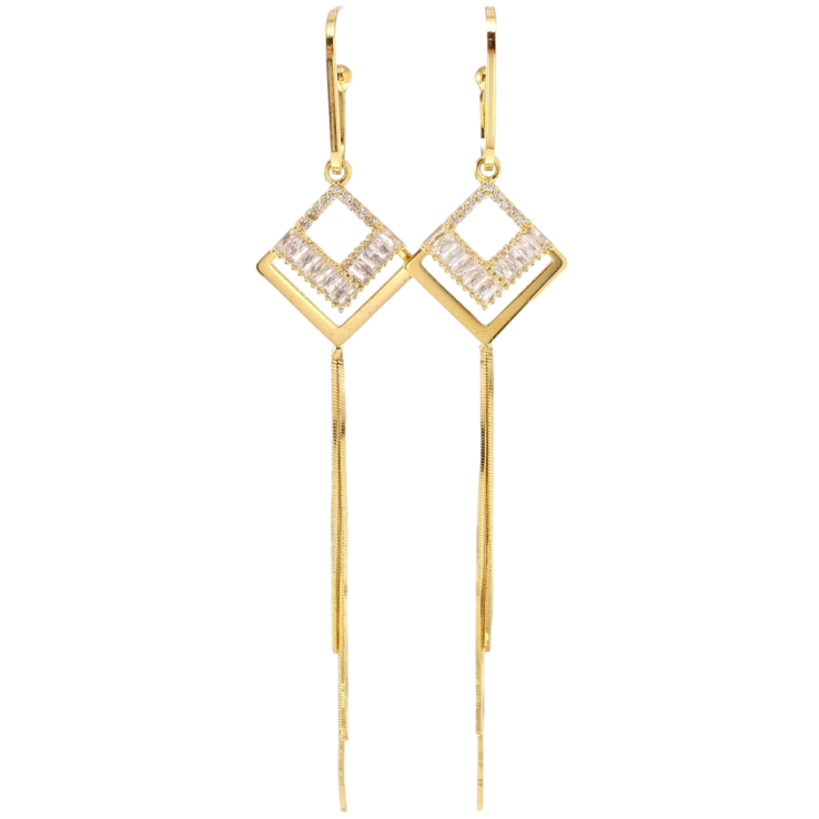 Сережки Xuping JEAN GOUJON Позолота 14K пусети Елегантні ромбові підвіски фото №15