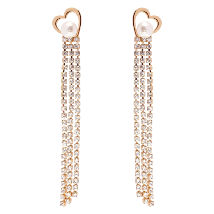 Сережки Xuping JEAN GOUJON Позолота 18K пусети Сердечки з перлами та кристальними ланцюжками фото №18