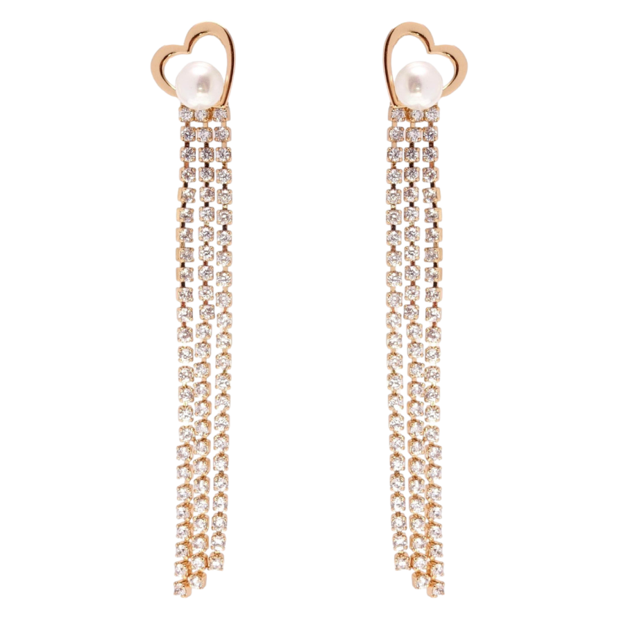 Сережки Xuping JEAN GOUJON Позолота 18K пусети Сердечки з перлами та кристальними ланцюжками фото №1