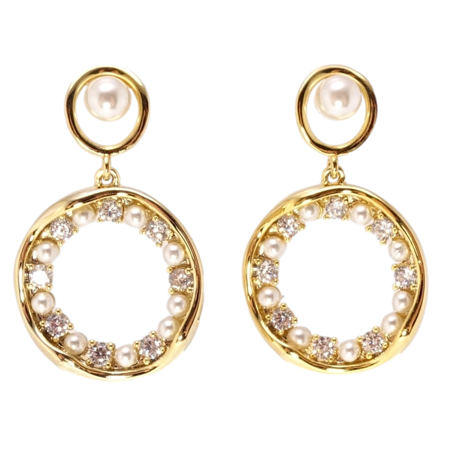 Сережки Xuping JEAN GOUJON Позолота 14K пусети Колечки з перлами та цирконієм фото №1 Сережки Xuping JEAN GOUJON Позолота 14K пусети Колечки з перлами та цирконієм фото №1