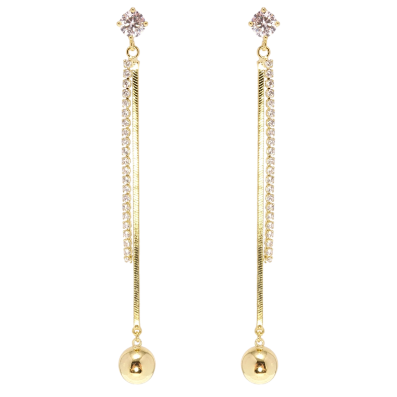 Сережки Xuping JEAN GOUJON Позолота 14K пусети Кристальний ланцюжок з кулькою фото №1 Сережки Xuping JEAN GOUJON Позолота 14K пусети Кристальний ланцюжок з кулькою фото №1