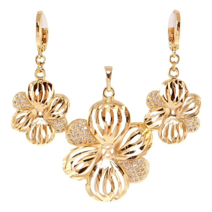 Набор Xuping M&L Цвет 18K Серьги Кулон Резные цветочки с цирконием фото №18